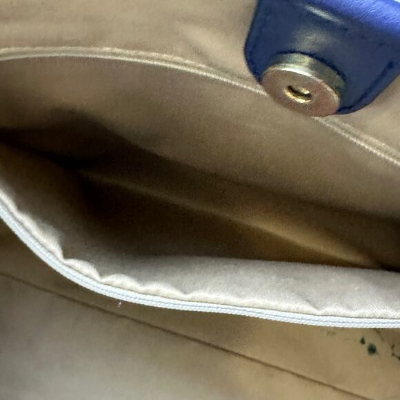 Talbots Printed Saffiano Tote Bag Blue White Red Weave - Picture 13 of 15